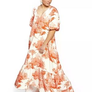 Elegant Orange Floral Maxi Dress